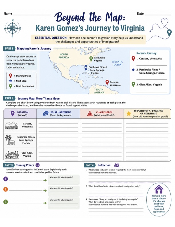 Worksheet with map and interactive questions for students